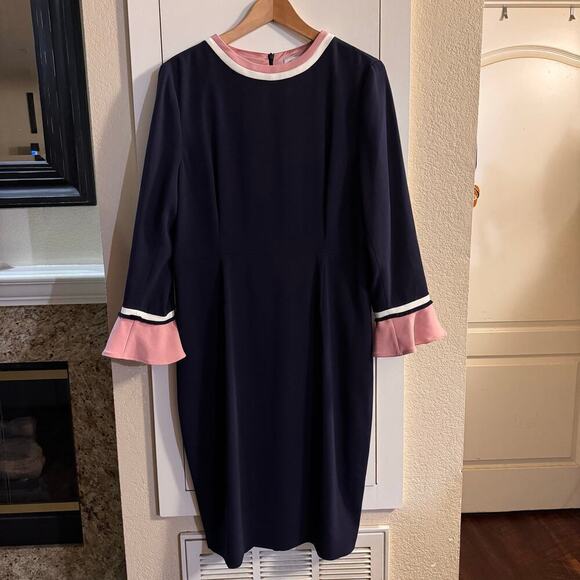 THE FOLD London Rosnaree Sheath Dress Blue Pink Size 14 Officewear Office Siren - Picture 4 of 10
